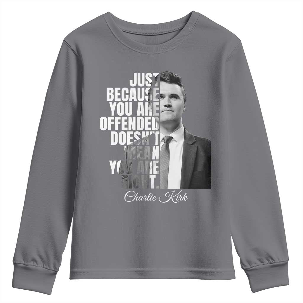 Charlie Kirk Youth Sweatshirt Free Speech Memorial Tribute TS10 Charcoal Print Your Wear