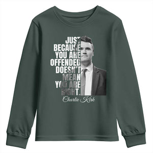 Charlie Kirk Youth Sweatshirt Free Speech Memorial Tribute TS10 Dark Forest Green Print Your Wear