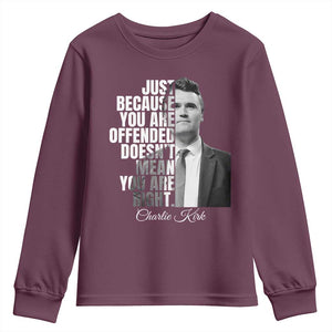 Charlie Kirk Youth Sweatshirt Free Speech Memorial Tribute TS10 Maroon Print Your Wear