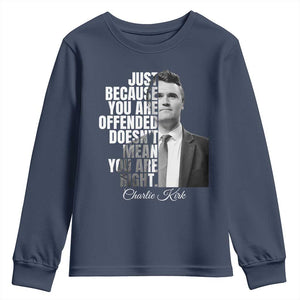 Charlie Kirk Youth Sweatshirt Free Speech Memorial Tribute TS10 Navy Print Your Wear