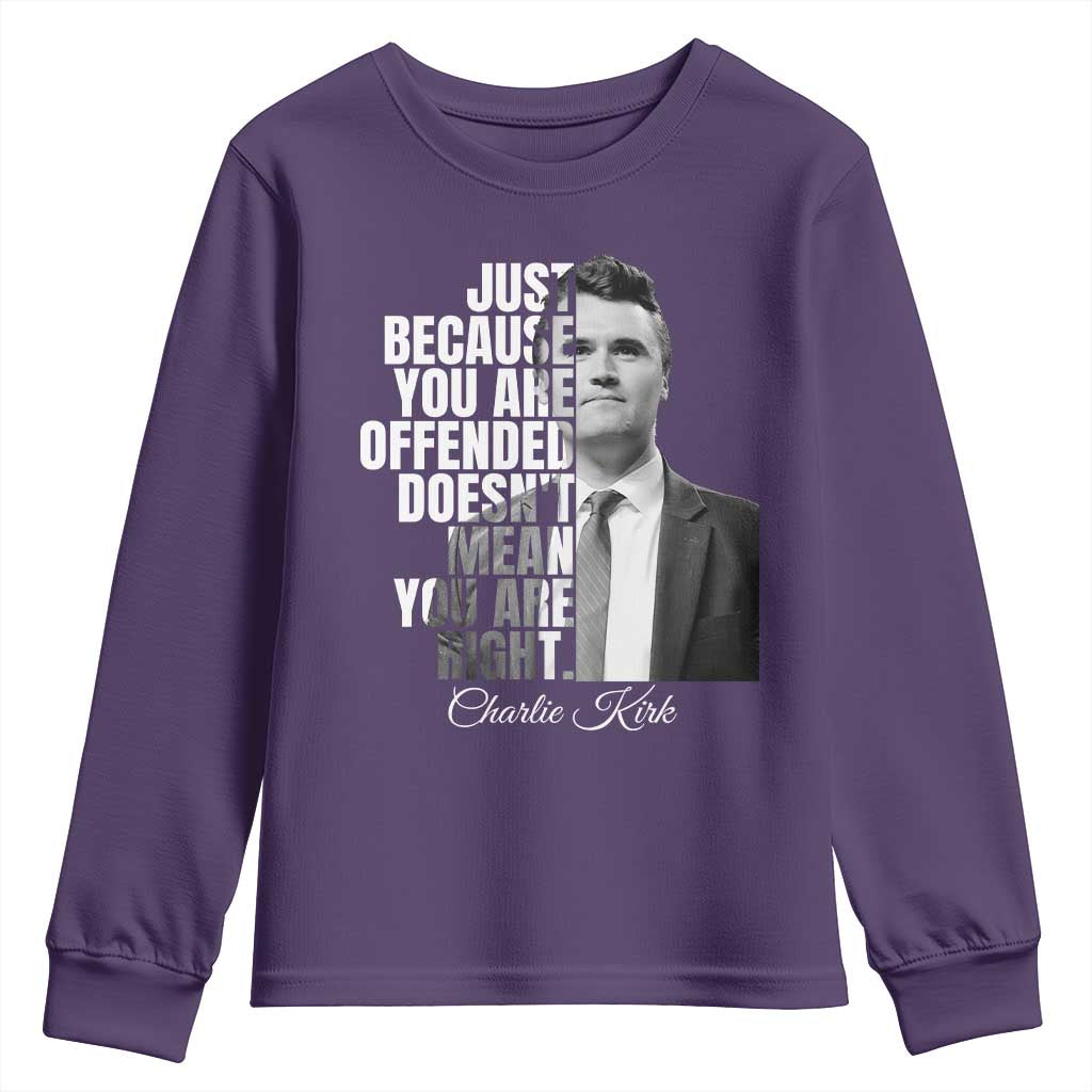 Charlie Kirk Youth Sweatshirt Free Speech Memorial Tribute TS10 Purple Print Your Wear