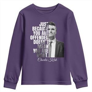 Charlie Kirk Youth Sweatshirt Free Speech Memorial Tribute TS10 Purple Print Your Wear