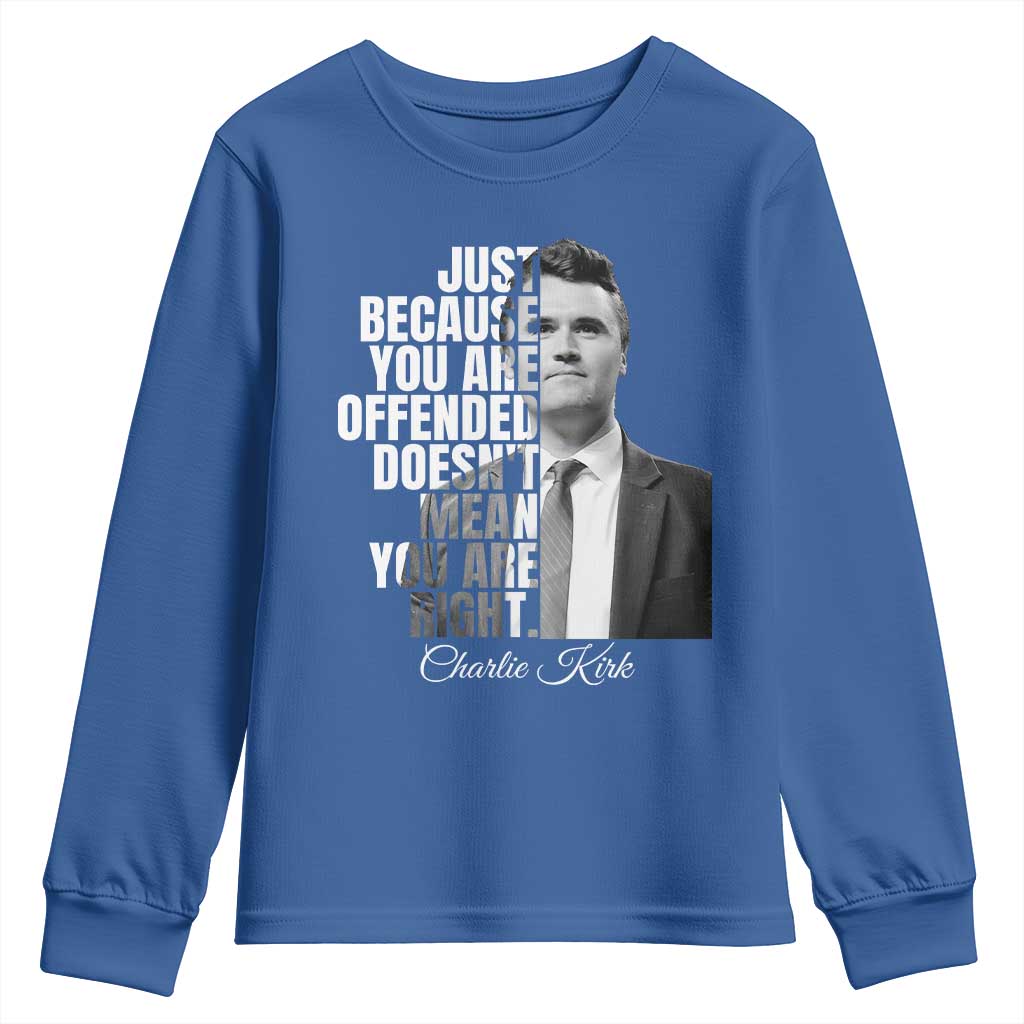 Charlie Kirk Youth Sweatshirt Free Speech Memorial Tribute TS10 Royal Blue Print Your Wear