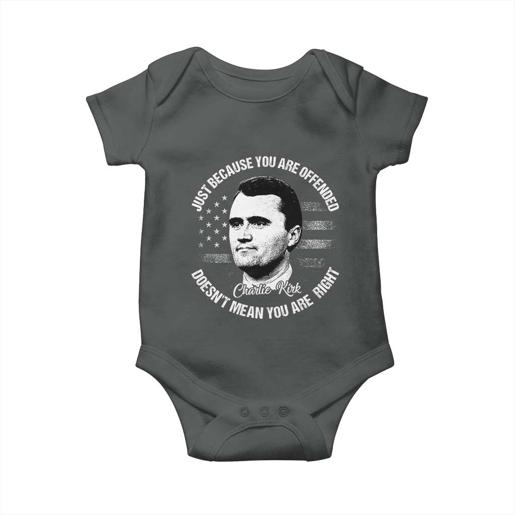 Charlie Kirk Baby Onesie Free Speech Retro USA Flag TS10 Dark Heather Print Your Wear