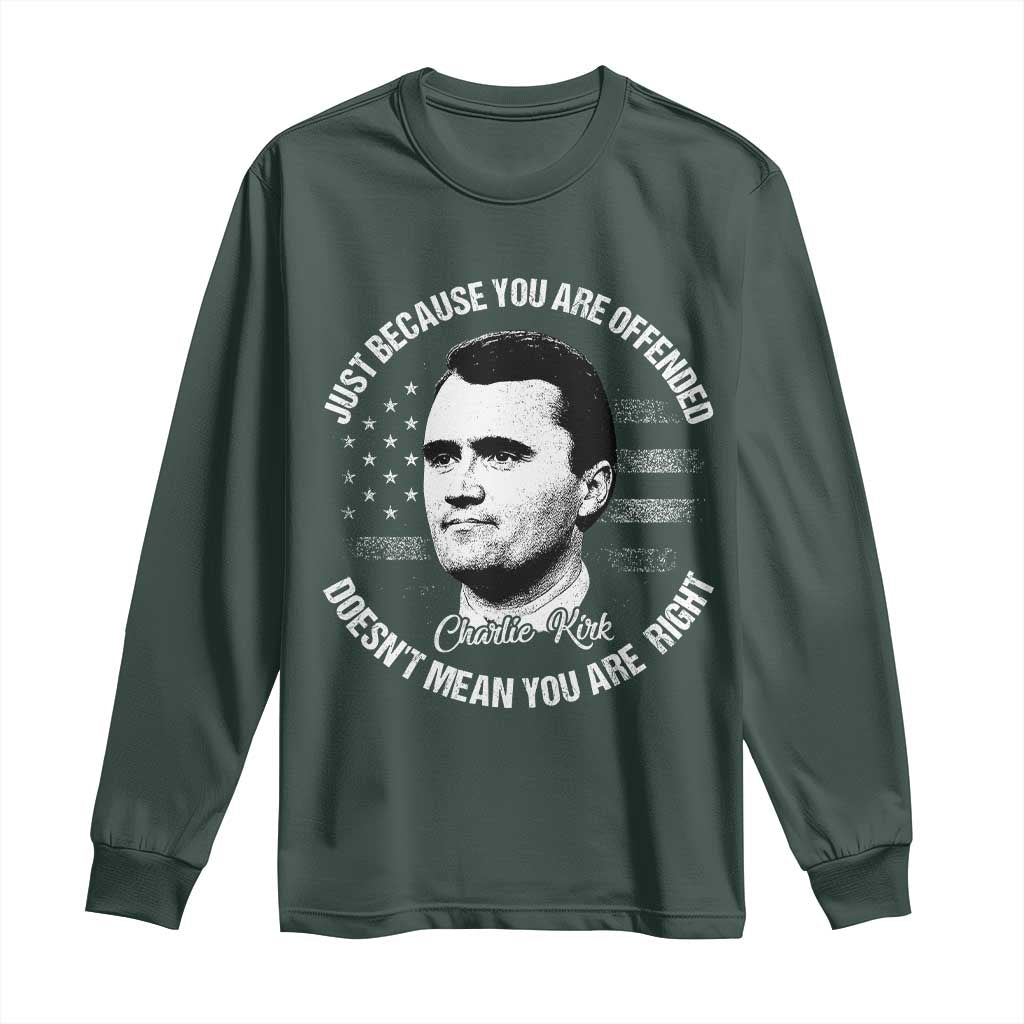 Charlie Kirk Long Sleeve Shirt Free Speech Retro USA Flag TS10 Dark Forest Green Print Your Wear