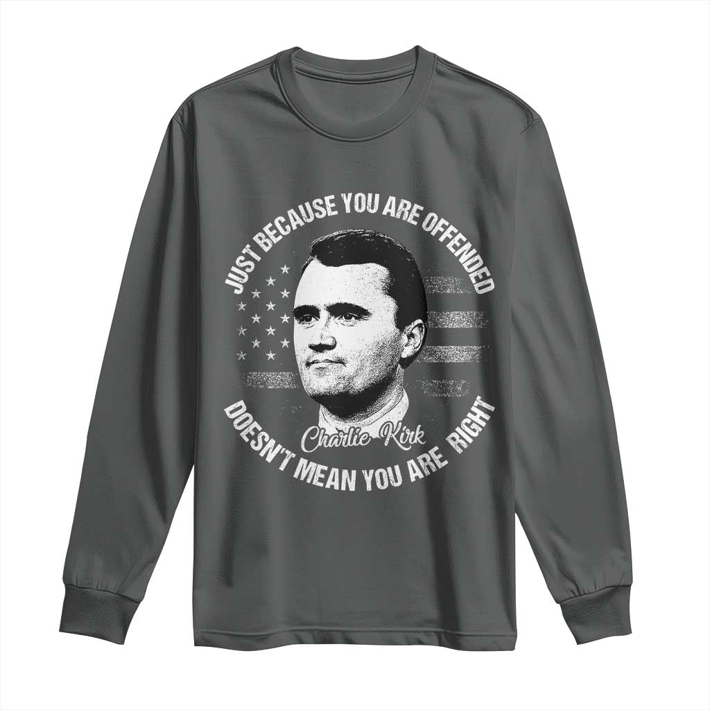 Charlie Kirk Long Sleeve Shirt Free Speech Retro USA Flag TS10 Dark Heather Print Your Wear