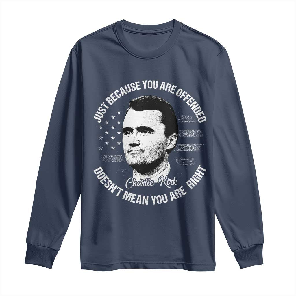 Charlie Kirk Long Sleeve Shirt Free Speech Retro USA Flag TS10 Navy Print Your Wear