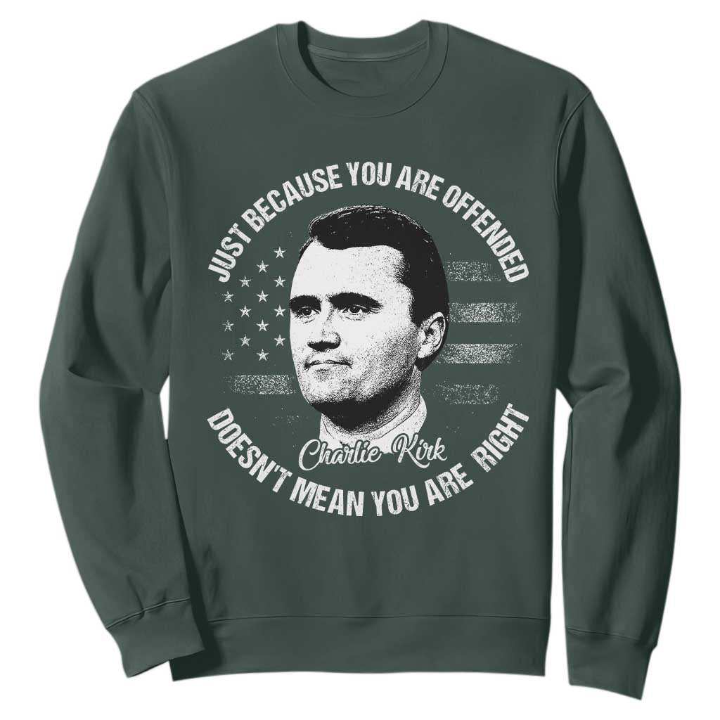 Charlie Kirk Sweatshirt Free Speech Retro USA Flag TS10 Dark Forest Green Print Your Wear