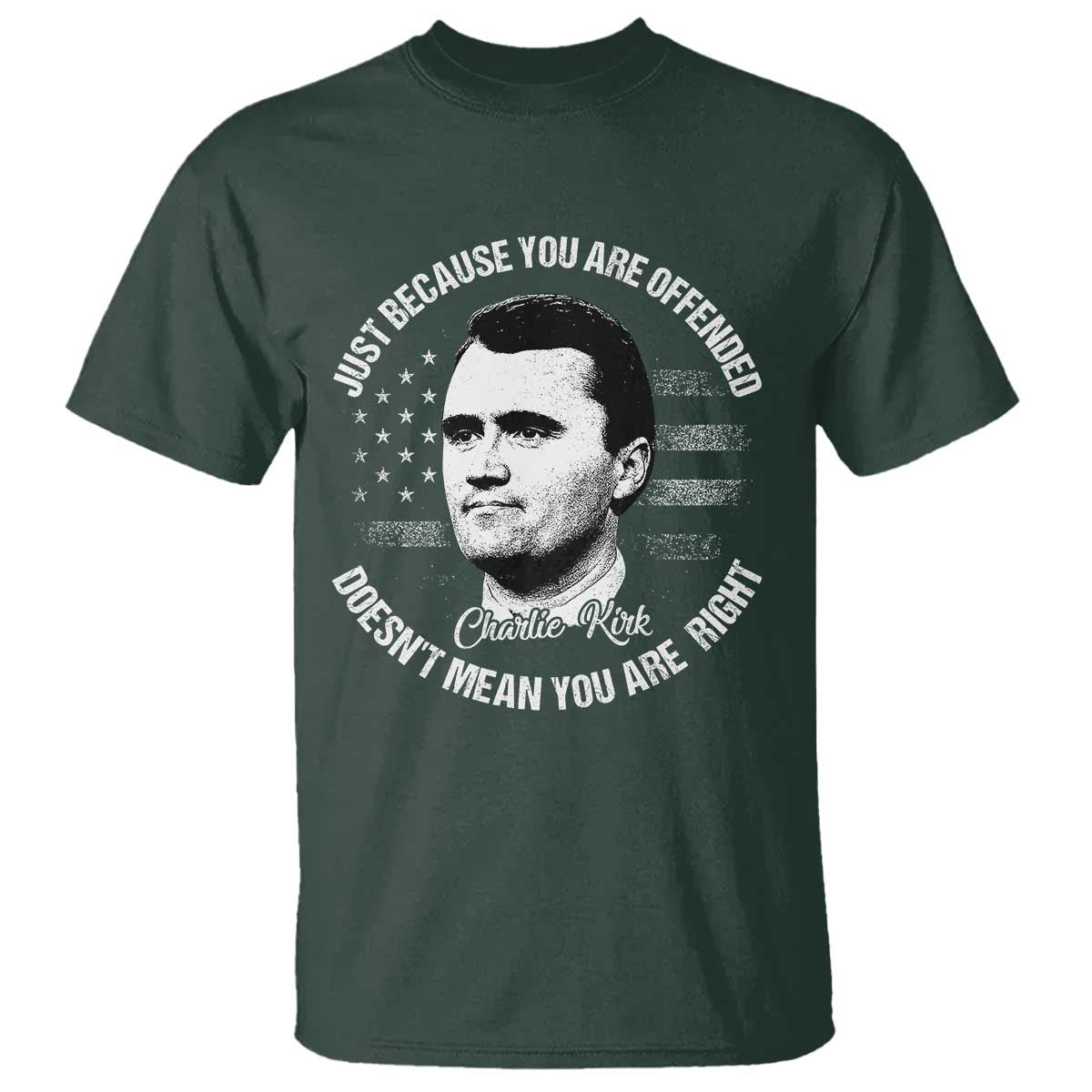 Charlie Kirk T Shirt Free Speech Retro USA Flag TS10 Dark Forest Green Print Your Wear