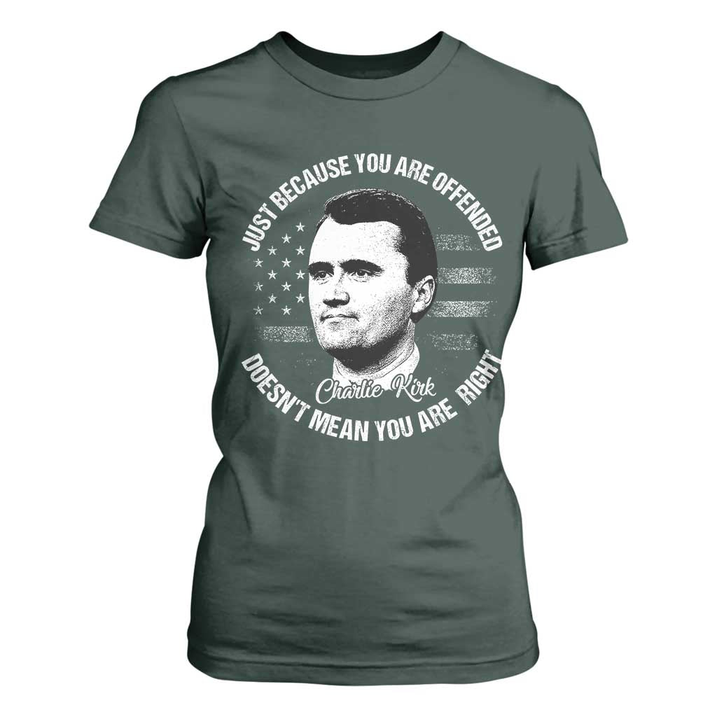 Charlie Kirk T Shirt For Women Free Speech Retro USA Flag TS10 Dark Forest Green Print Your Wear