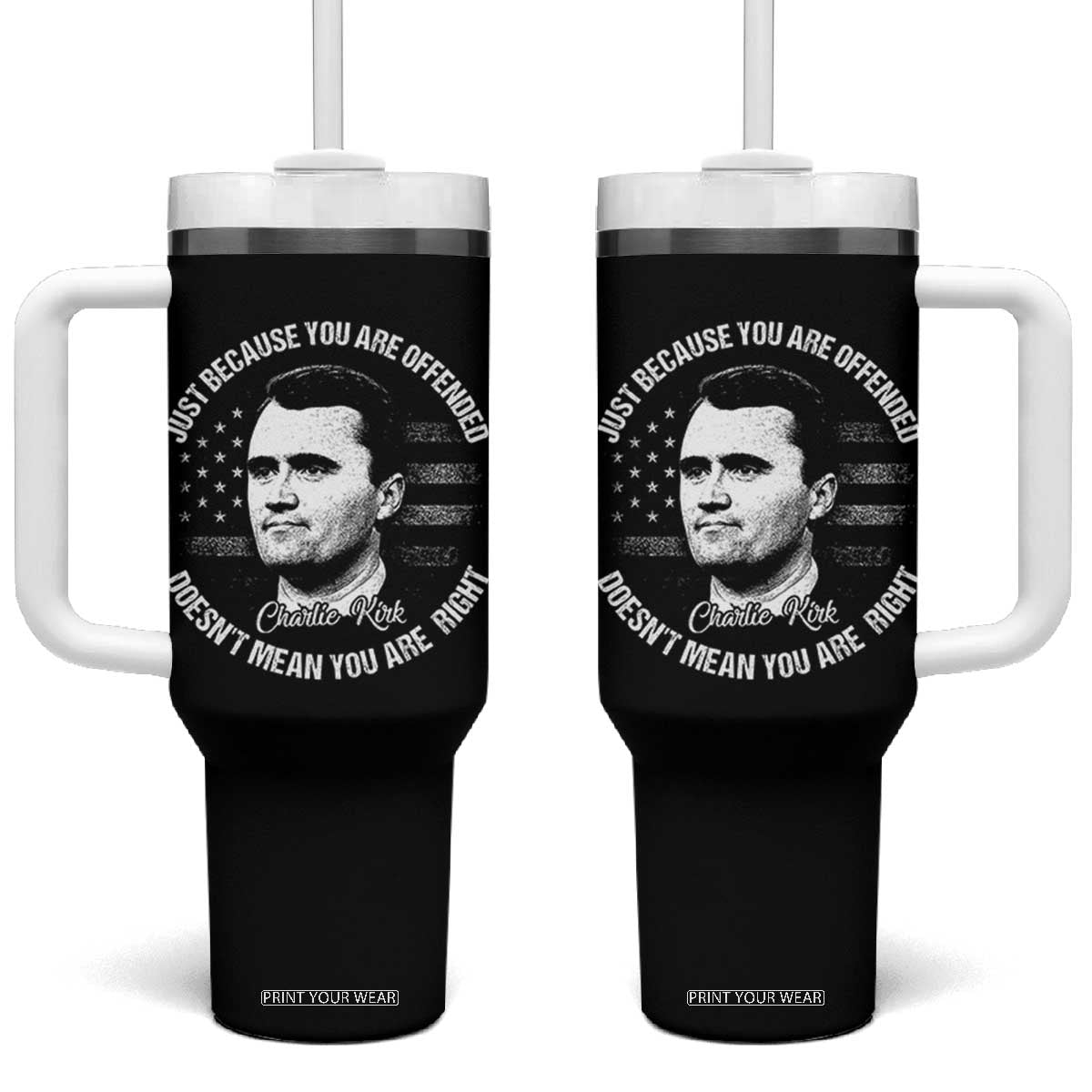Charlie Kirk Tumbler With Handle Free Speech Retro USA Flag TS10 One Size: 40 oz Black Print Your Wear
