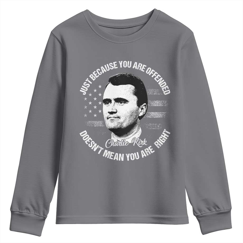Charlie Kirk Youth Sweatshirt Free Speech Retro USA Flag TS10 Charcoal Print Your Wear