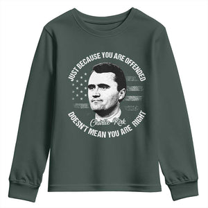 Charlie Kirk Youth Sweatshirt Free Speech Retro USA Flag TS10 Dark Forest Green Print Your Wear
