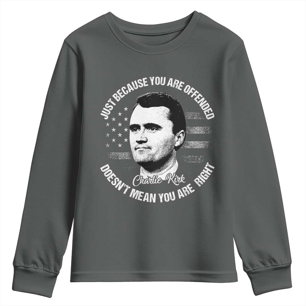 Charlie Kirk Youth Sweatshirt Free Speech Retro USA Flag TS10 Dark Heather Print Your Wear