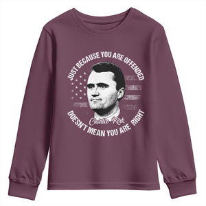 Charlie Kirk Youth Sweatshirt Free Speech Retro USA Flag TS10 Maroon Print Your Wear