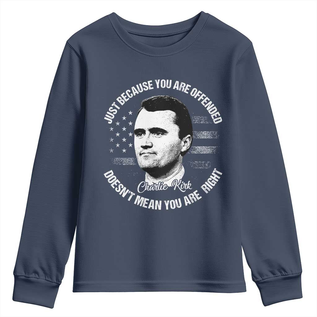 Charlie Kirk Youth Sweatshirt Free Speech Retro USA Flag TS10 Navy Print Your Wear