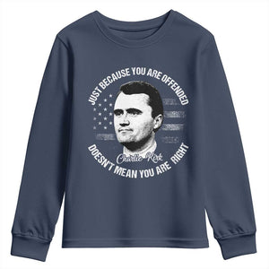 Charlie Kirk Youth Sweatshirt Free Speech Retro USA Flag TS10 Navy Print Your Wear