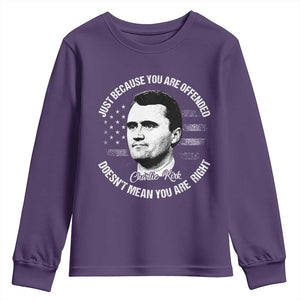 Charlie Kirk Youth Sweatshirt Free Speech Retro USA Flag TS10 Purple Print Your Wear