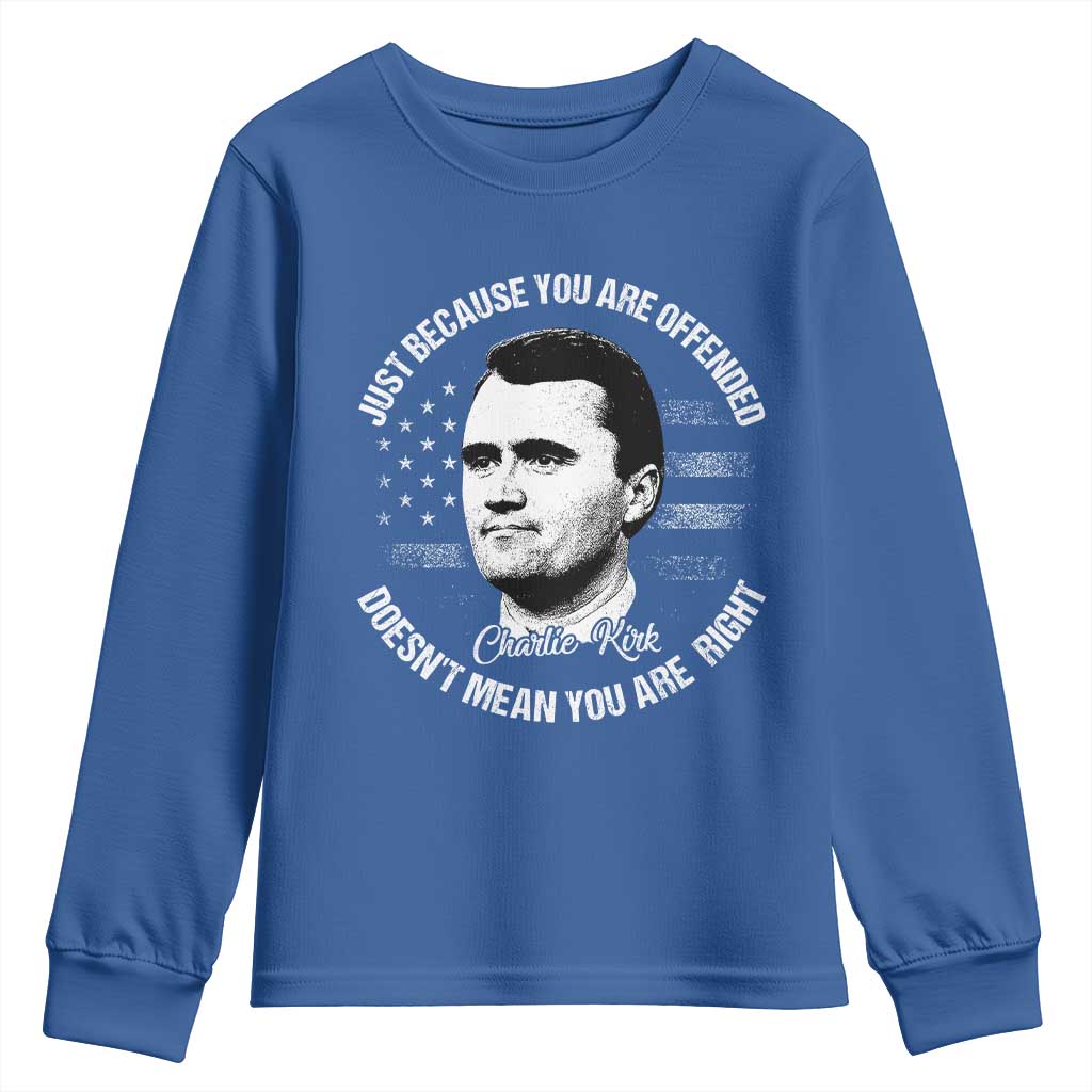Charlie Kirk Youth Sweatshirt Free Speech Retro USA Flag TS10 Royal Blue Print Your Wear