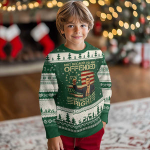 Charlie Kirk Memorial Ugly Christmas Sweater Freedom Commemorative USA Flag Tribute TS10 Forest Green Beige Print Your Wear