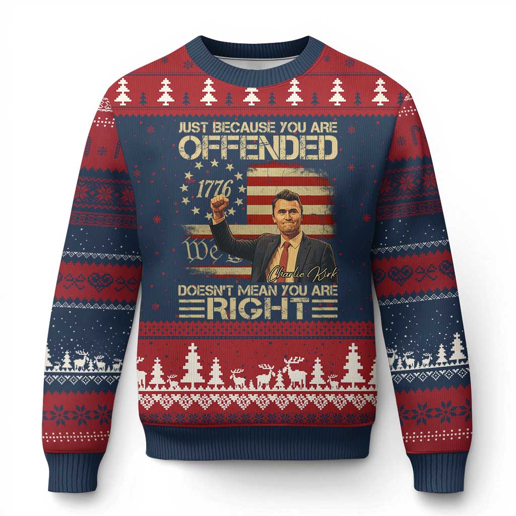 Charlie Kirk Memorial Ugly Christmas Sweater Freedom Commemorative USA Flag Tribute TS10 Navy Red Print Your Wear
