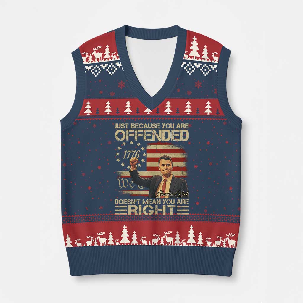 Charlie Kirk Memorial V-Neck Knit Sweater Vest Freedom Commemorative USA Flag Tribute TS10 Navy Red Print Your Wear