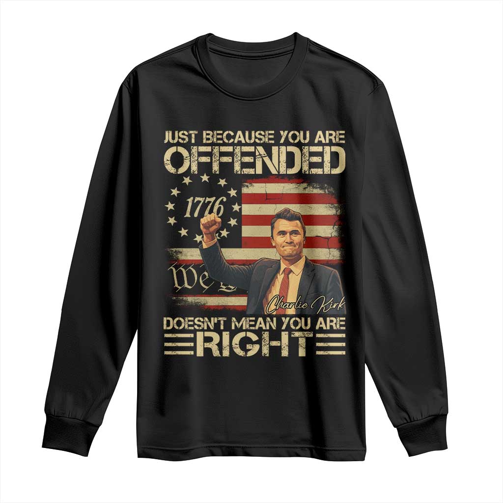 Charlie Kirk Memorial Long Sleeve Shirt Freedom Commemorative USA Flag Tribute TS10 Black Print Your Wear