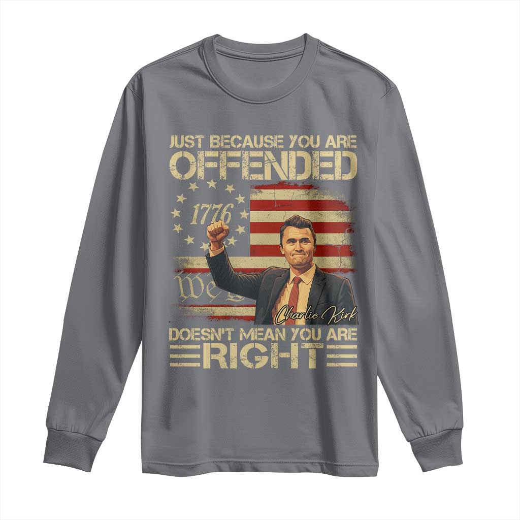 Charlie Kirk Memorial Long Sleeve Shirt Freedom Commemorative USA Flag Tribute TS10 Charcoal Print Your Wear