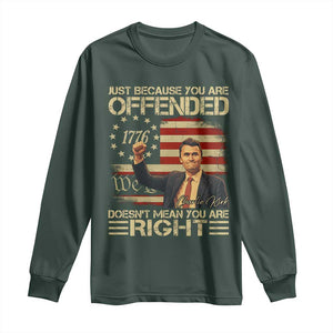Charlie Kirk Memorial Long Sleeve Shirt Freedom Commemorative USA Flag Tribute TS10 Dark Forest Green Print Your Wear