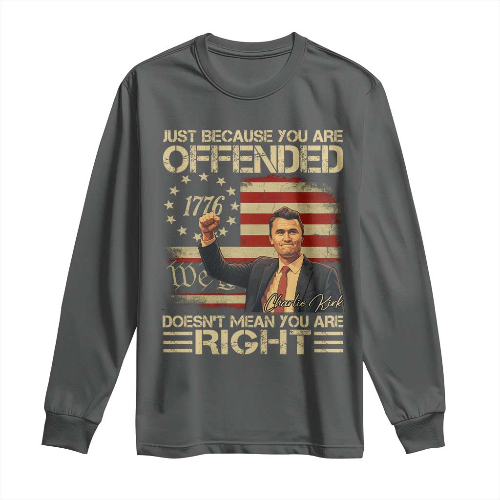 Charlie Kirk Memorial Long Sleeve Shirt Freedom Commemorative USA Flag Tribute TS10 Dark Heather Print Your Wear