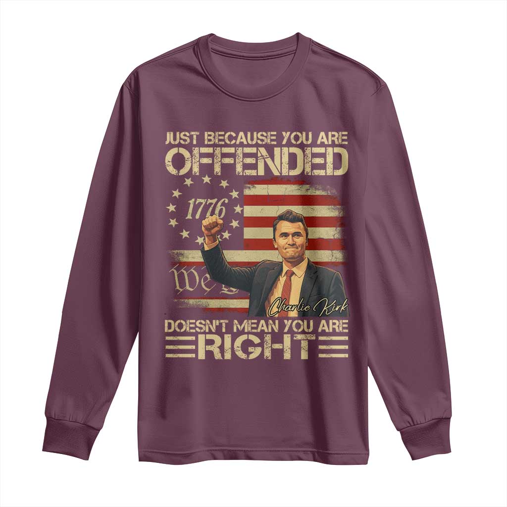 Charlie Kirk Memorial Long Sleeve Shirt Freedom Commemorative USA Flag Tribute TS10 Maroon Print Your Wear