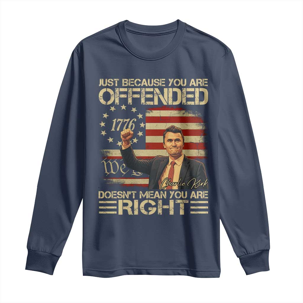 Charlie Kirk Memorial Long Sleeve Shirt Freedom Commemorative USA Flag Tribute TS10 Navy Print Your Wear
