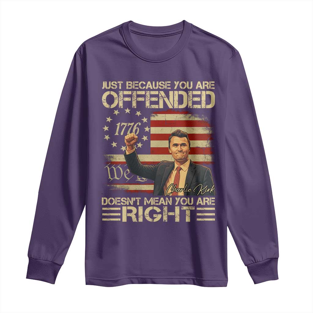Charlie Kirk Memorial Long Sleeve Shirt Freedom Commemorative USA Flag Tribute TS10 Purple Print Your Wear