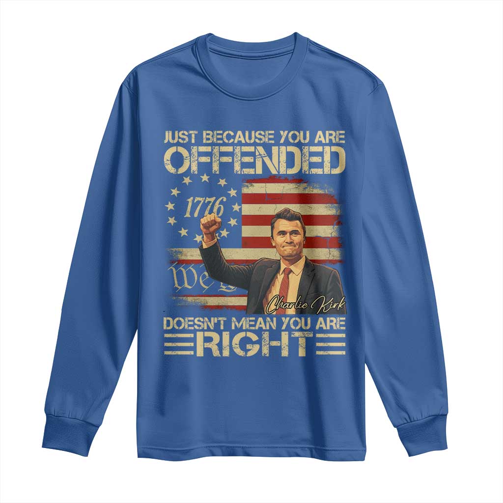 Charlie Kirk Memorial Long Sleeve Shirt Freedom Commemorative USA Flag Tribute TS10 Royal Blue Print Your Wear