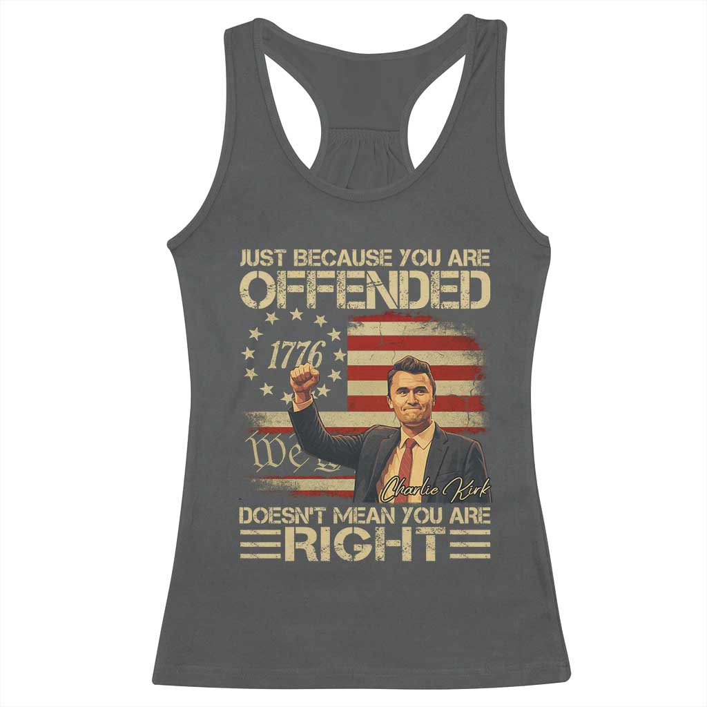 Charlie Kirk Memorial Racerback Tank Top Freedom Commemorative USA Flag Tribute TS10 Dark Heather Print Your Wear