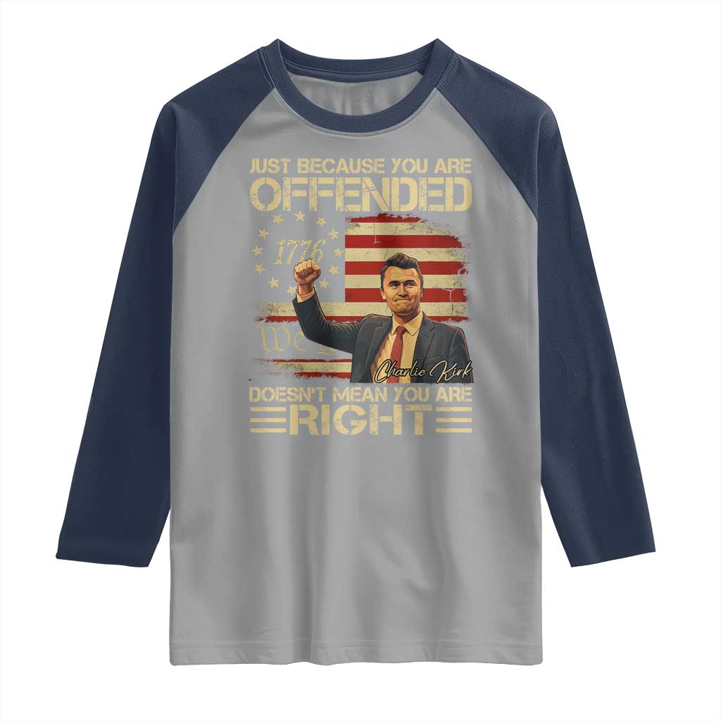 Charlie Kirk Memorial Raglan Shirt Freedom Commemorative USA Flag Tribute TS10 Sport Gray Navy Print Your Wear