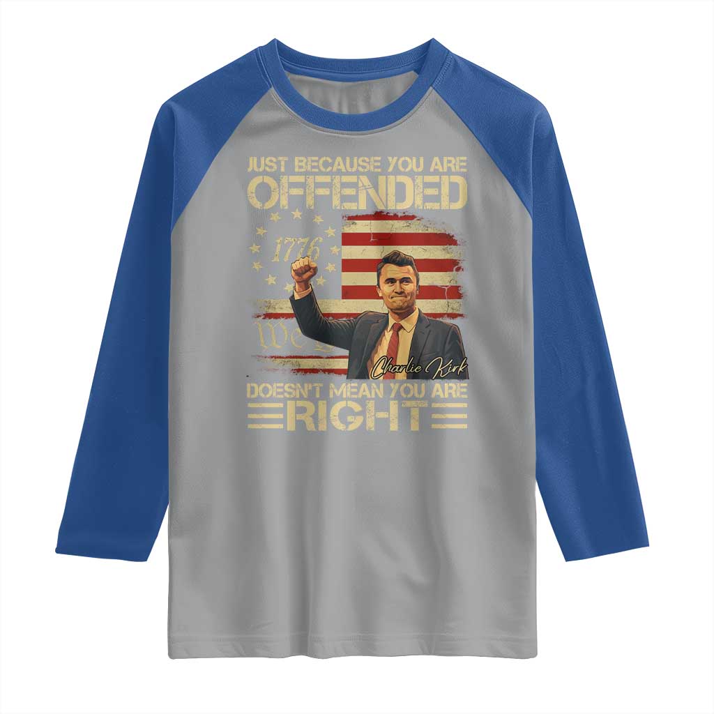 Charlie Kirk Memorial Raglan Shirt Freedom Commemorative USA Flag Tribute TS10 Sport Gray Royal Print Your Wear