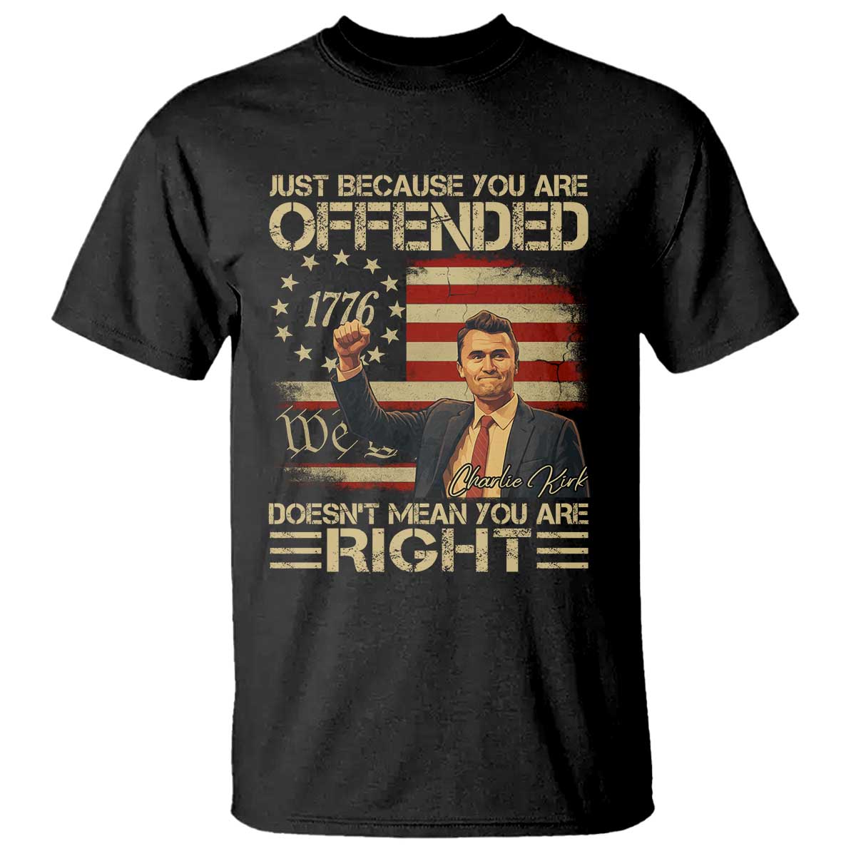 Charlie Kirk Memorial T Shirt Freedom Commemorative USA Flag Tribute TS10 Black Print Your Wear