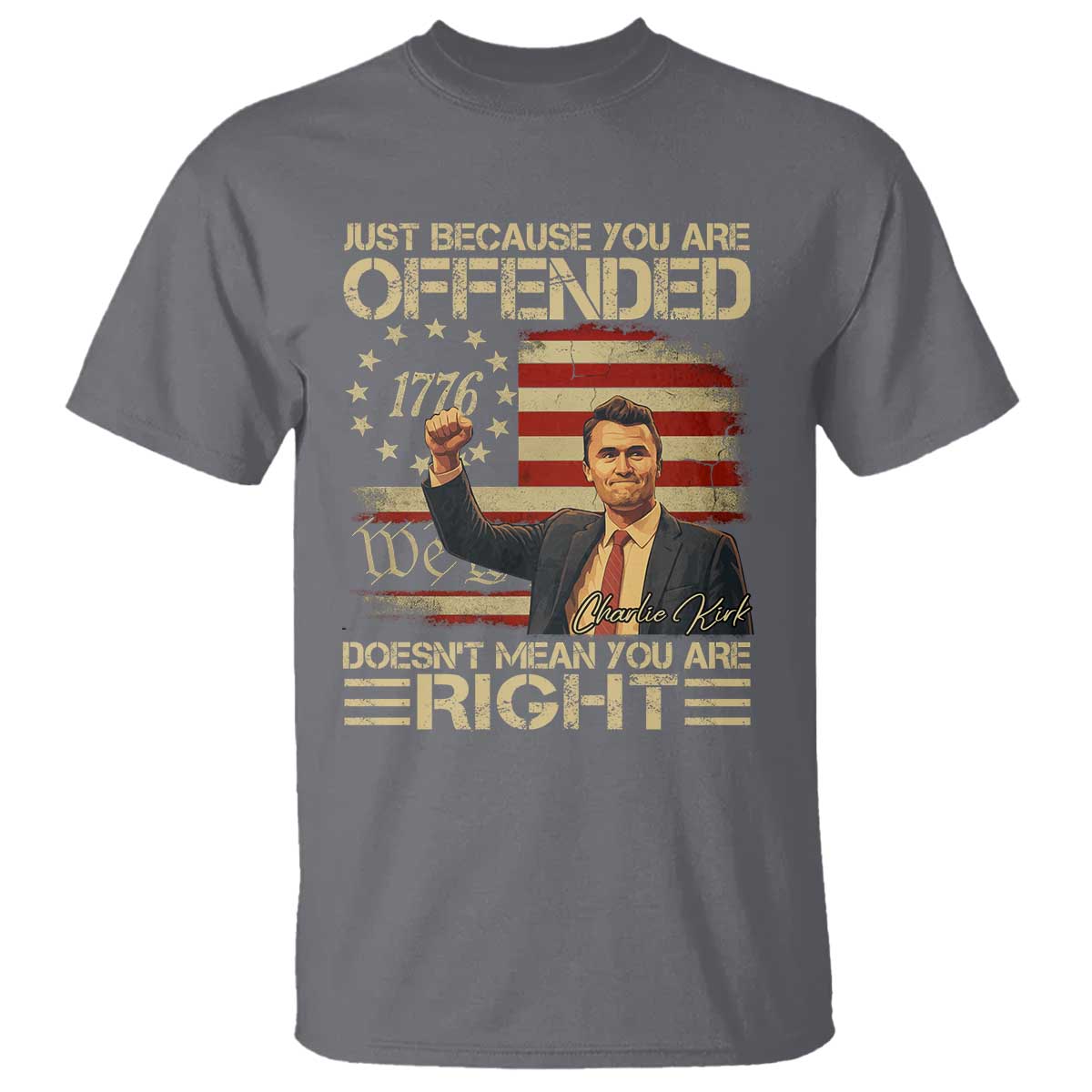 Charlie Kirk Memorial T Shirt Freedom Commemorative USA Flag Tribute TS10 Charcoal Print Your Wear