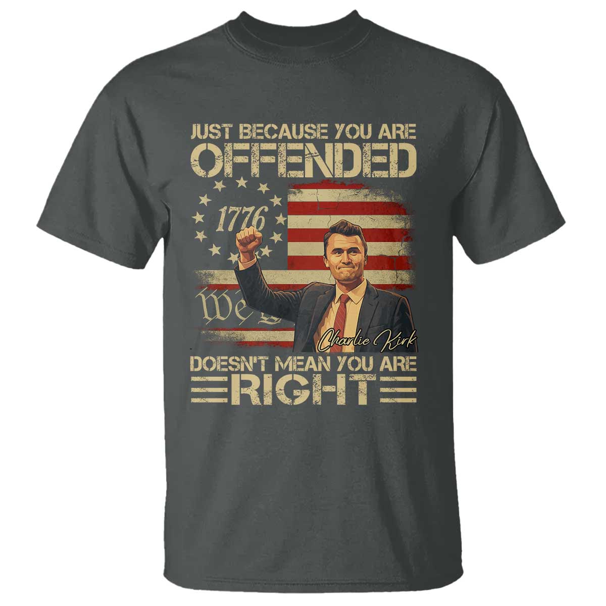 Charlie Kirk Memorial T Shirt Freedom Commemorative USA Flag Tribute TS10 Dark Heather Print Your Wear