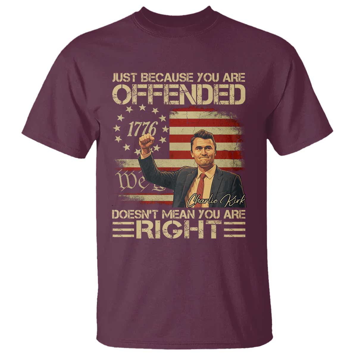 Charlie Kirk Memorial T Shirt Freedom Commemorative USA Flag Tribute TS10 Maroon Print Your Wear