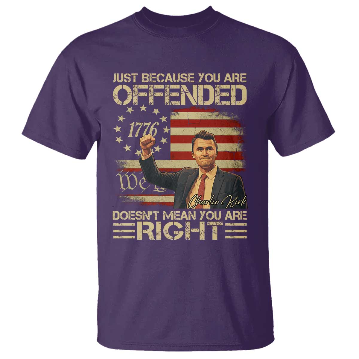 Charlie Kirk Memorial T Shirt Freedom Commemorative USA Flag Tribute TS10 Purple Print Your Wear