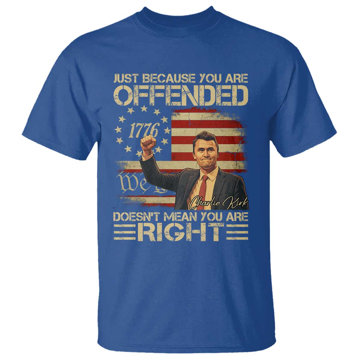 Charlie Kirk Memorial T Shirt Freedom Commemorative USA Flag Tribute TS10 Royal Blue Print Your Wear