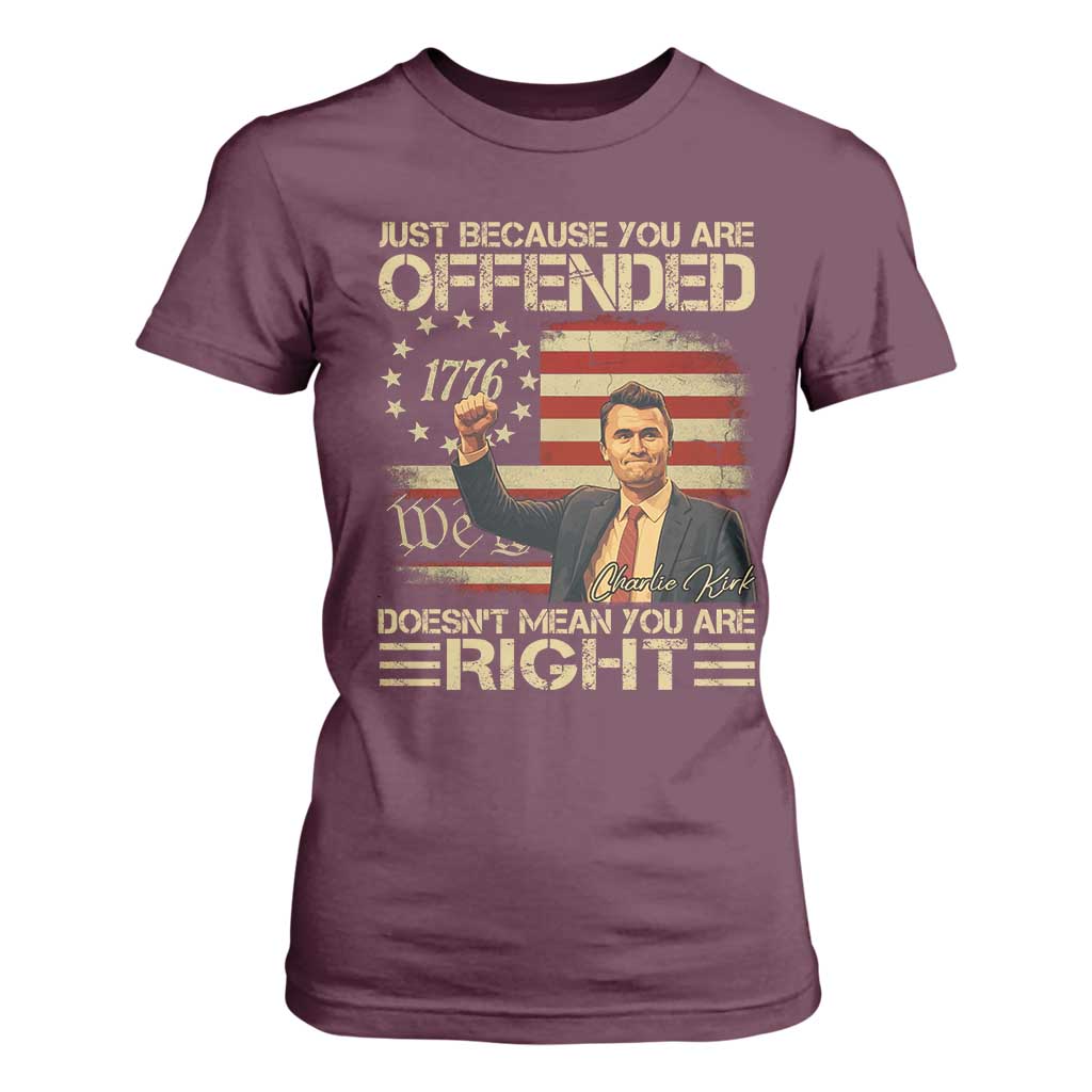 Charlie Kirk Memorial T Shirt For Women Freedom Commemorative USA Flag Tribute TS10 Maroon Print Your Wear