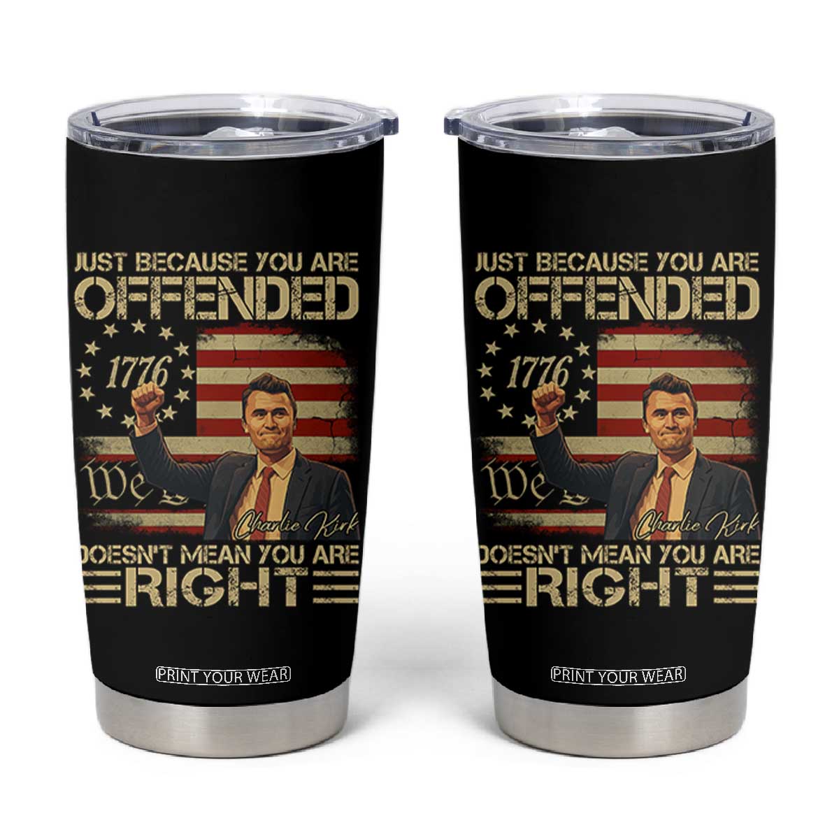 Charlie Kirk Memorial Tumbler Cup Freedom Commemorative USA Flag Tribute TS10 Black Print Your Wear