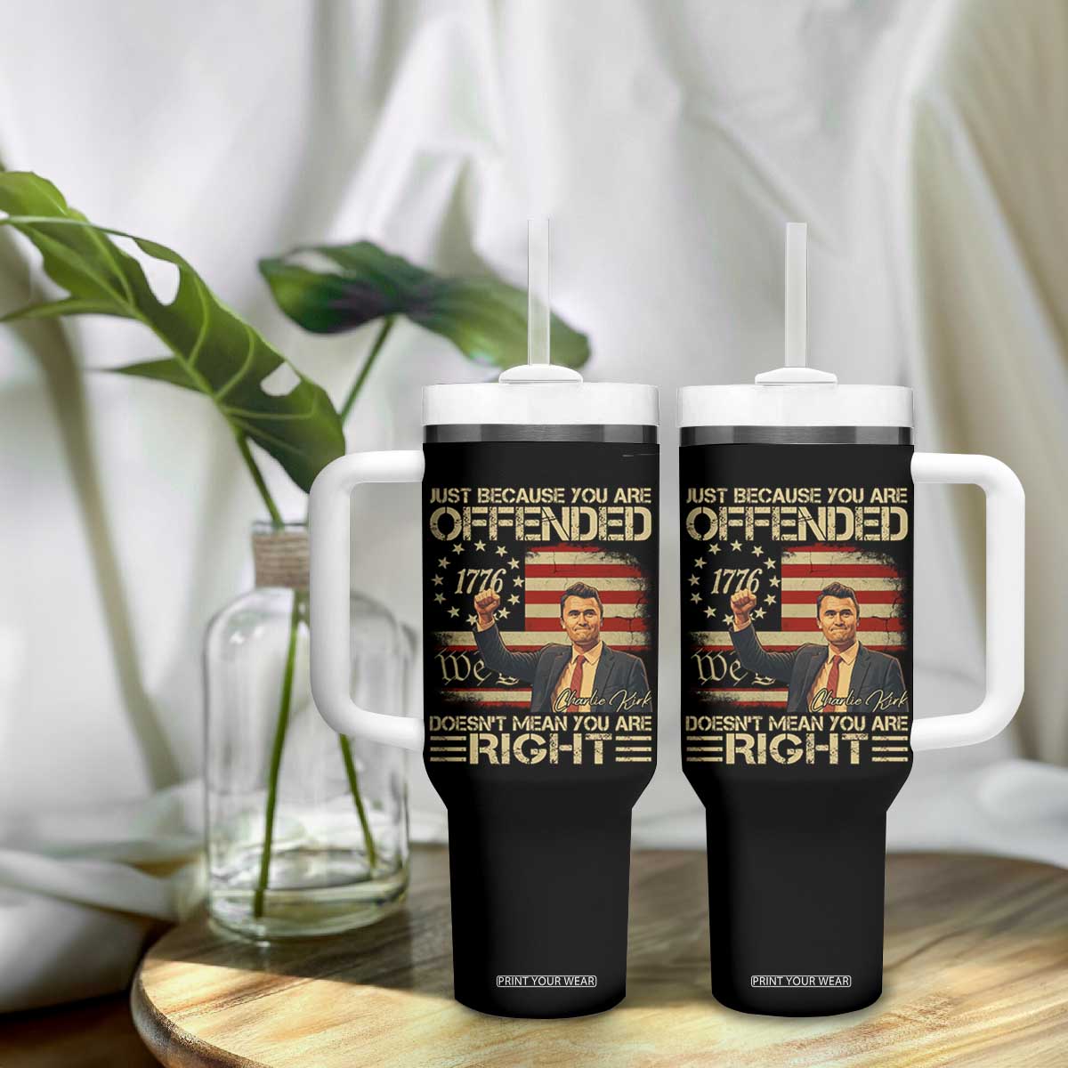 Charlie Kirk Memorial Tumbler With Handle Freedom Commemorative USA Flag Tribute TS10 Print Your Wear