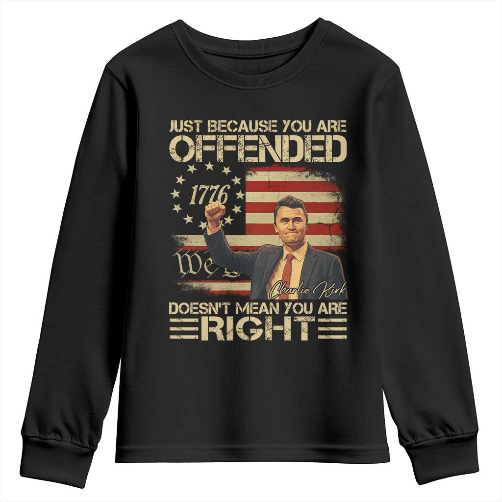 Charlie Kirk Memorial Youth Sweatshirt Freedom Commemorative USA Flag Tribute TS10 Black Print Your Wear