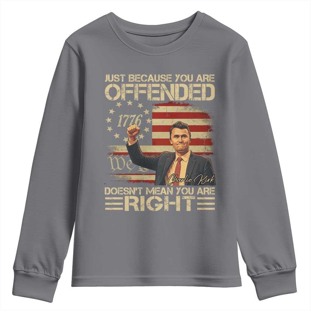 Charlie Kirk Memorial Youth Sweatshirt Freedom Commemorative USA Flag Tribute TS10 Charcoal Print Your Wear