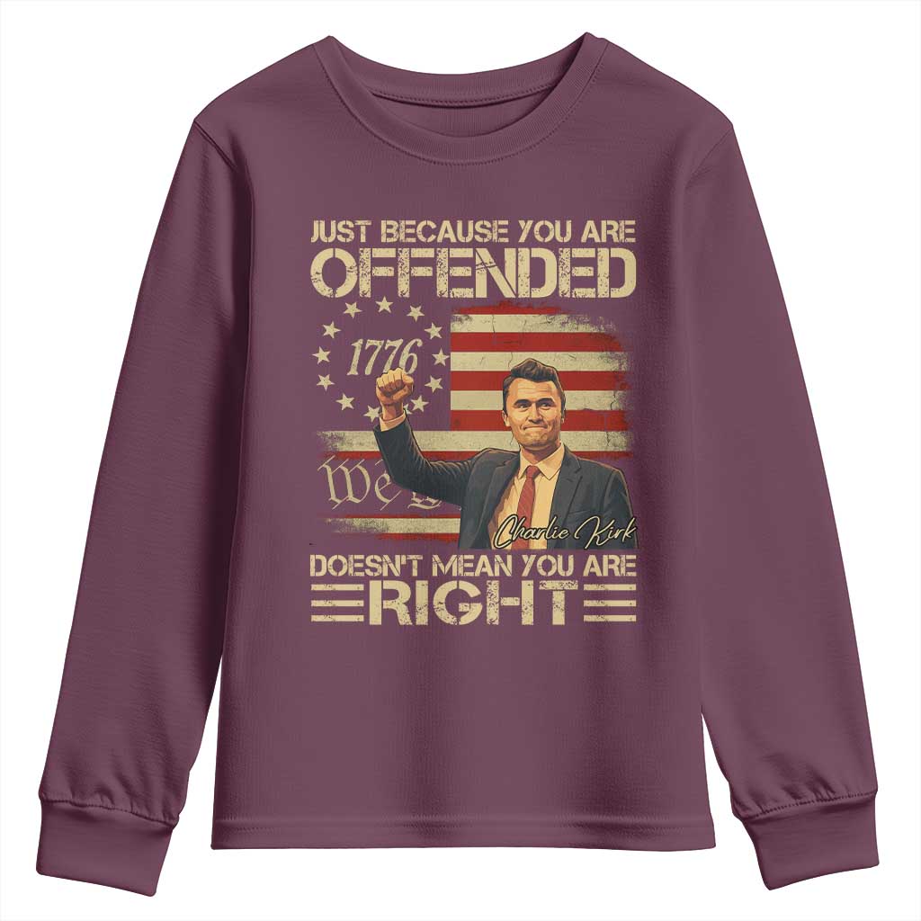 Charlie Kirk Memorial Youth Sweatshirt Freedom Commemorative USA Flag Tribute TS10 Maroon Print Your Wear