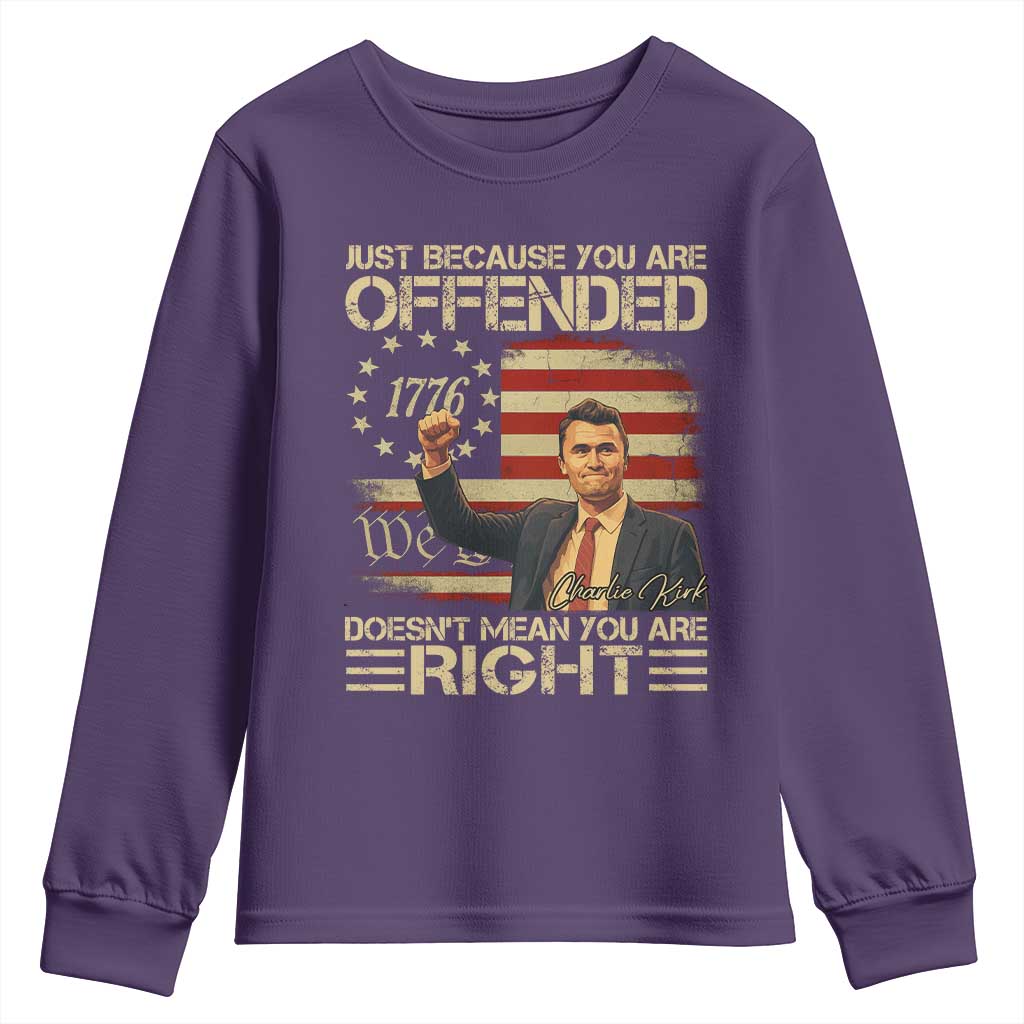 Charlie Kirk Memorial Youth Sweatshirt Freedom Commemorative USA Flag Tribute TS10 Purple Print Your Wear